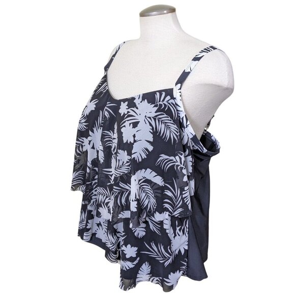 Krista Shape Solution Tankini Top Plus 3X Black White Floral Cruise Vacation - Picture 4 of 8